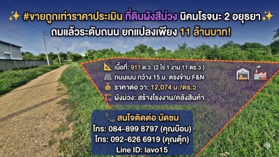 #ขายถูกเท่าราคาประเมิน ที่ดินผังสีม่วง 911 ตร.ว. นิคมโรจนะ 2 อยุธยา✨