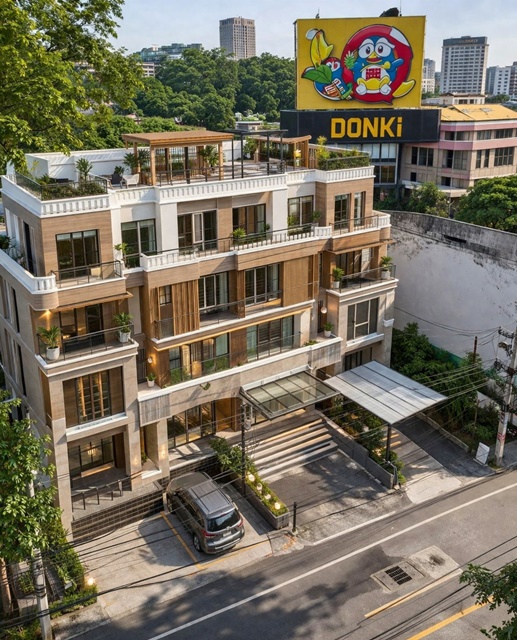 อาคาร 4 ชั้นฟังก์ชัน 3 นอน  31ตร.ว.ดองกี้มอลล์ ทองหล่อเอกมัย 900 ม. 3นาที 400ตร.ม. ใกล้BTS เอกมัย 1.8 กม.