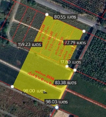 ขายที่ดินระยองทำเลดีเนื้อที่ 9 ไร่ ซอย 13 สาย 7 อ.นิคมพัฒนา จ.ระยอง ผัง สีม่วงลาย
