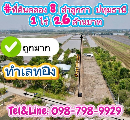 ที่ดินทำเลทอง ที่ดินคลอง8 ลำลูกกา ปทุมธานี 1 ไร่ 2.6 ล้านบาท เหลือ 1 แปลงเท่านั้น