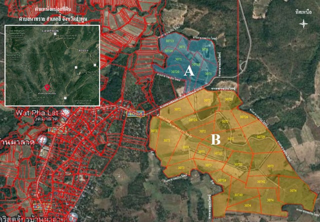 ขายที่ดิน646ไร่ รวม84ล. ฟรีโอน ลดไร่ละ130000บ. แยกขาย106ไร่ได้ ถนนลาดยาง ไฟฟ้า ใกล้วัดพระพุทธบาทห้วยต้ม บ้านห้วยต้ม ต.นาทราย อ.ลี้ ลำพูน